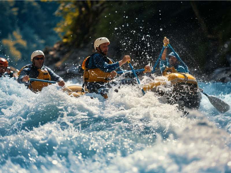 Plusieurs personnes participe à une sortie rafting près de Pau